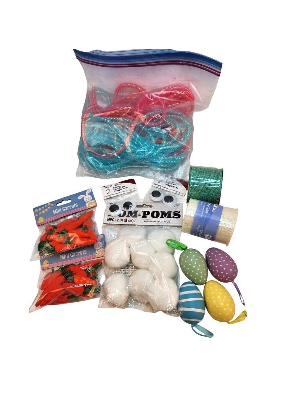 Easter Craft Kit Mini Carrots Pom Poms Eggs Glitter Tulle Ribbon